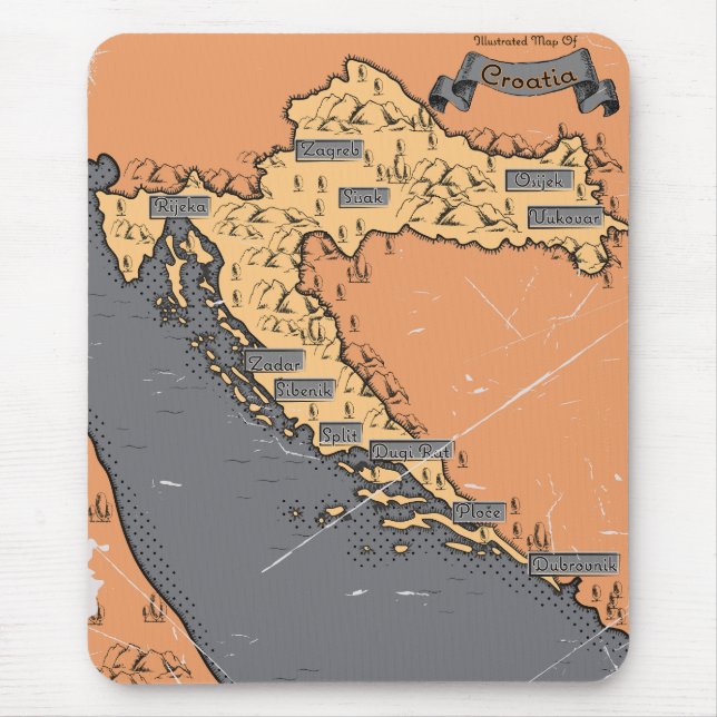 Mousepad Mapa antigo da Croácia Vintage (Frente)