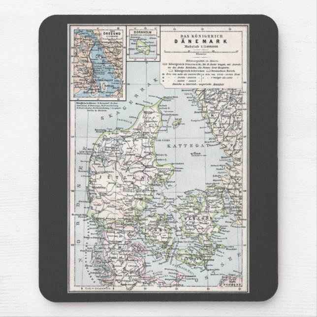 Mousepad Mapa antigo da Dinamarca, Danmark em dinamarquês,  (Frente)