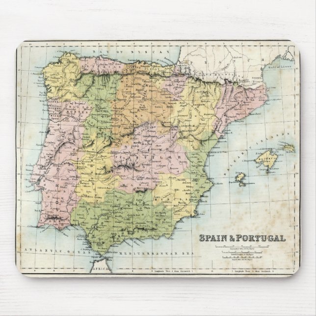 Mousepad Mapa antigo da espanha e do Portugal (Frente)