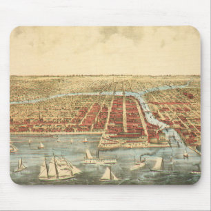 Mousepad Mapa antigo de Chicago, de rua de LaSalle e de rio