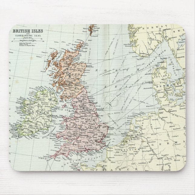 Mousepad Mapa antigo de ilhas britânicas e de mares (Frente)