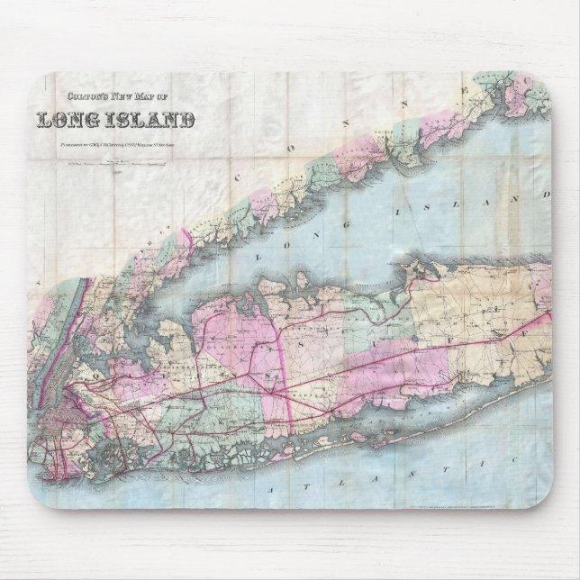 Mousepad Mapa Antigo de Long Island (1880) (Frente)
