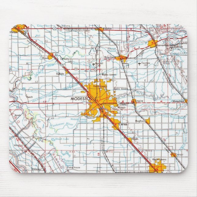 Mousepad Mapa Antigo de Modesto Califórnia (Frente)