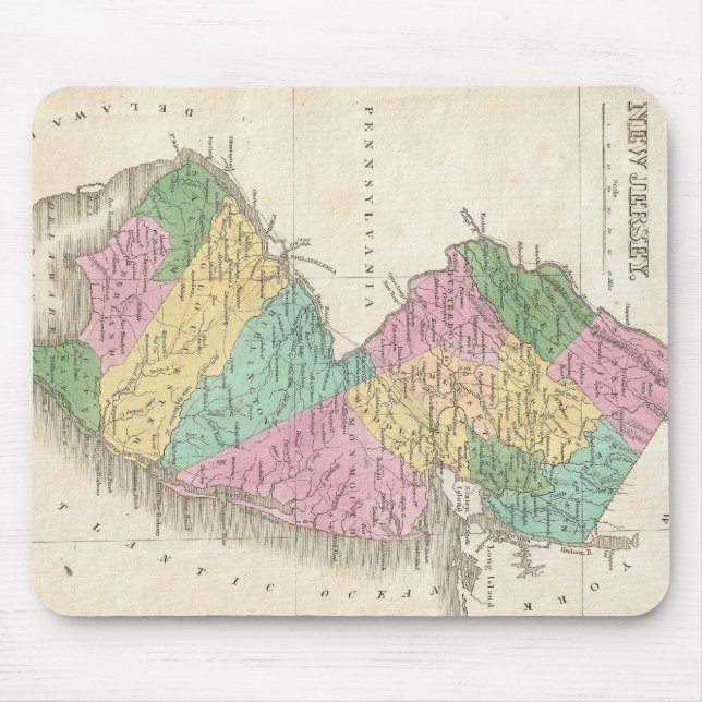 Mousepad Mapa Antigo de Nova Jersey (1827) (Frente)