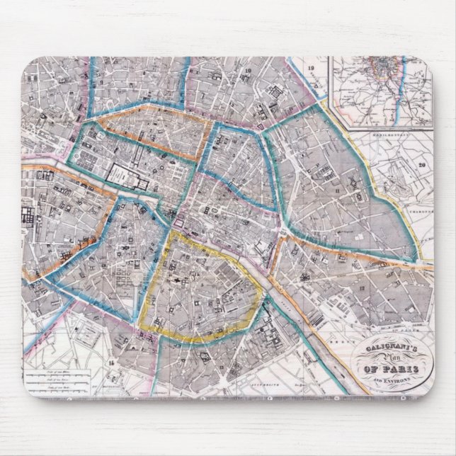 Mousepad Mapa antigo de Paris (Frente)