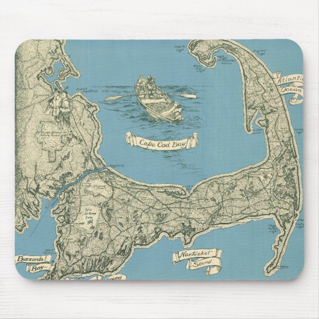 Mousepad Mapa Antigo do Cabo Cod (1945) (Frente)