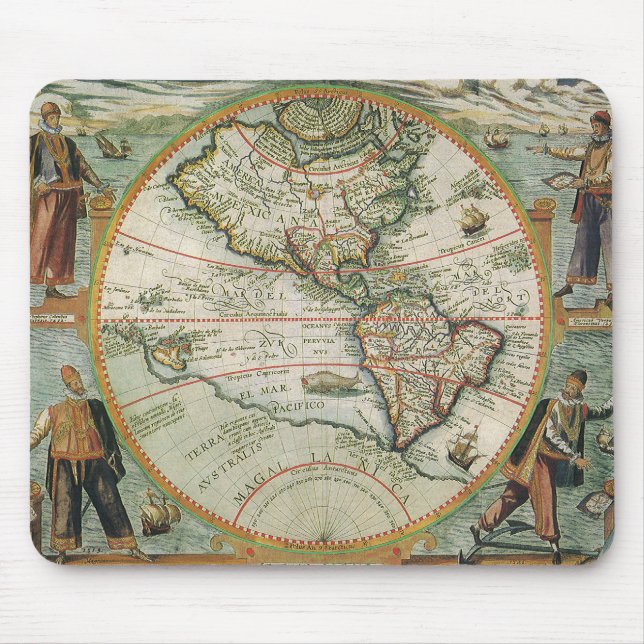 Mousepad Mapa Antigo do Mundo das Américas, 1597 (Frente)