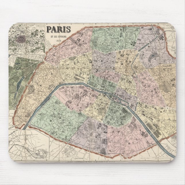Mousepad Mapa Antigo Paris França 1878 (Frente)