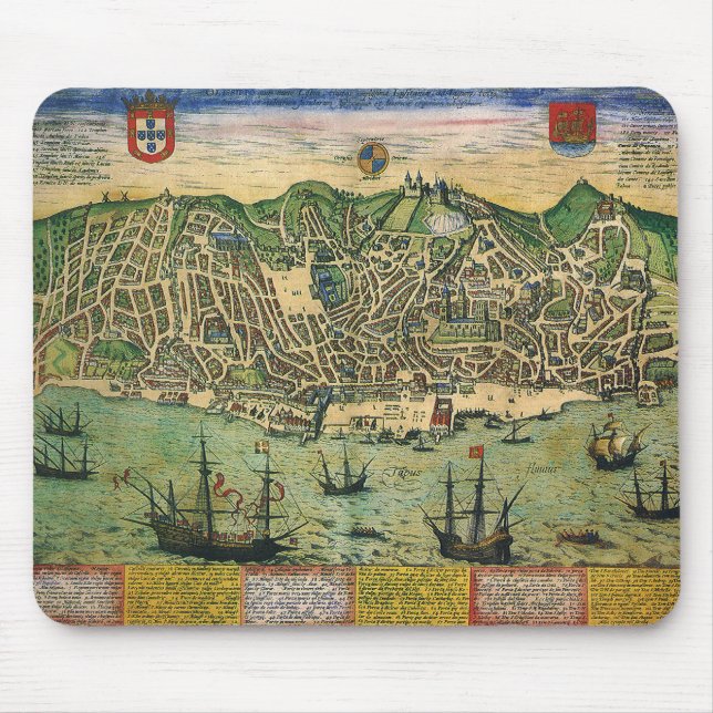 Mousepad Mapa antigo, Plano Municipal de Lisboa, Portugal,  (Frente)