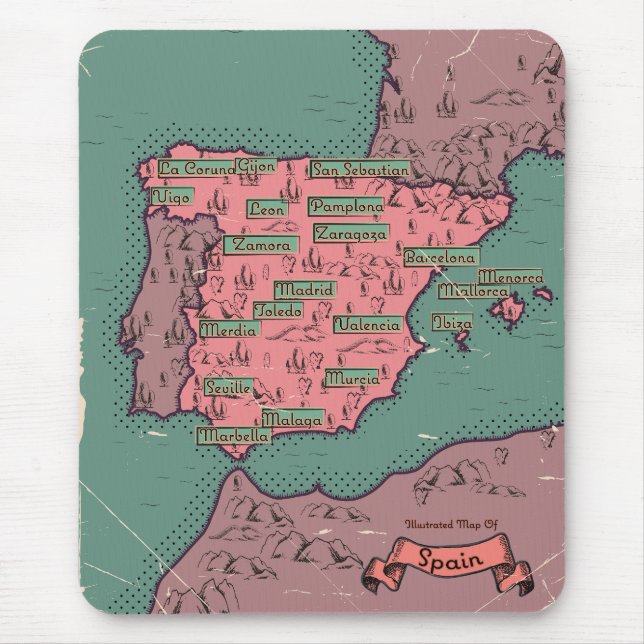 Mousepad Mapa antigo vintage da Espanha (Frente)