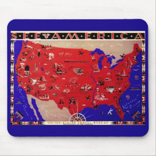 Mousepad Mapa Antigo Vintage Estados Unidos da América, EUA