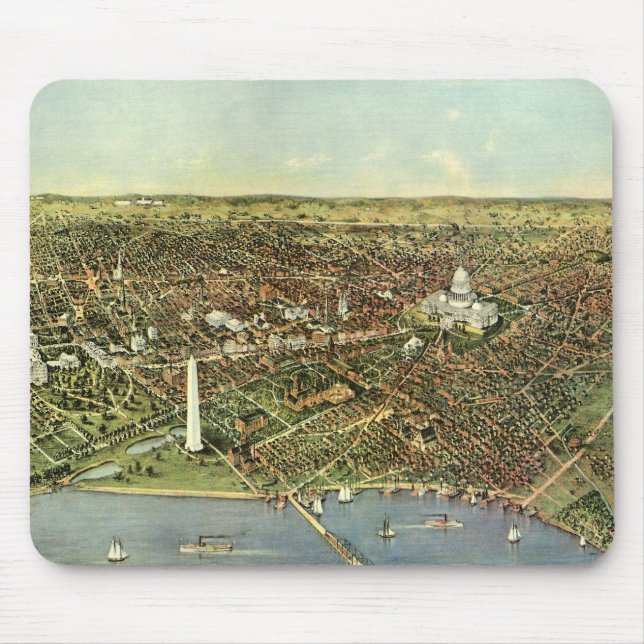 Mousepad Mapa antigo, Vista Panorâmica de Washington DC (Frente)