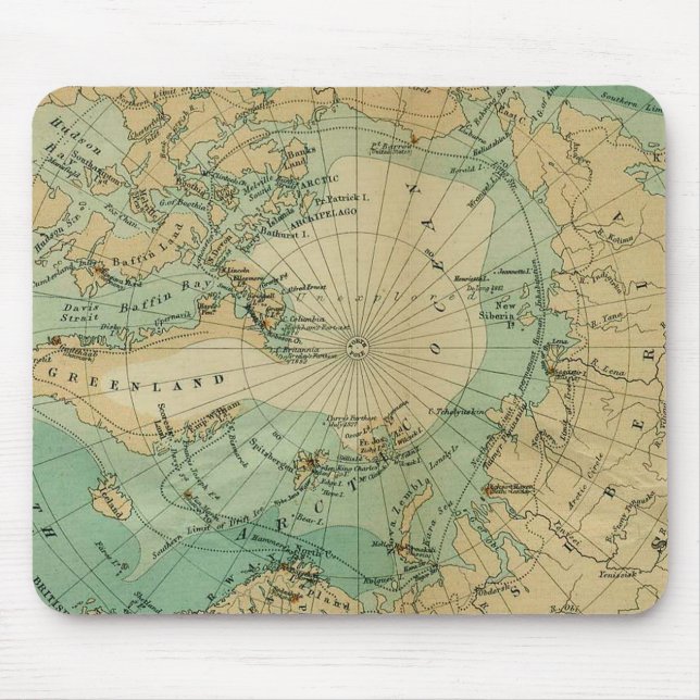 Mousepad Mapa Antiquado do Oceano Ártico (Frente)