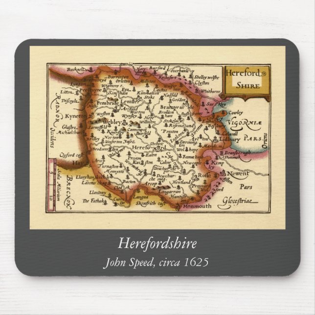 Mousepad Mapa Antiquário do Condado de Herefordshire Inglat (Frente)