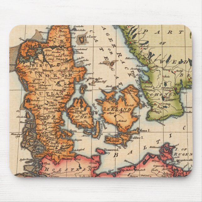 Mousepad Mapa Báltico Antigo da Dinamarca e Estreitos Sueco (Frente)