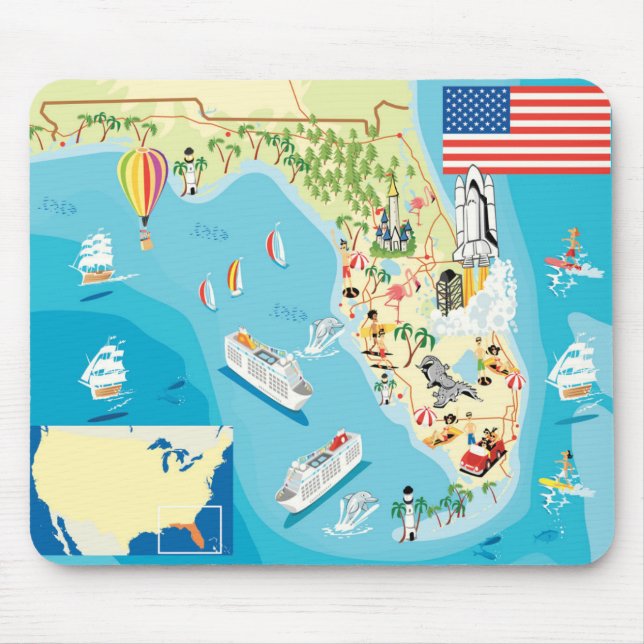 Mousepad Mapa bonito de Florida dos miúdos (Frente)