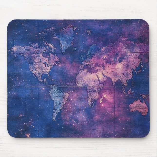 Mousepad Mapa Celestial Vintage Roxo Real do Mundo (Frente)