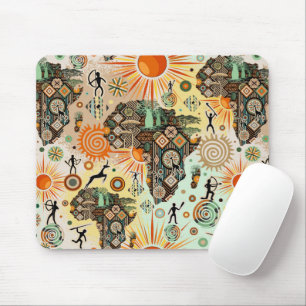 Mousepad Mapa da África Padrão de Elementos Tribais Decorat
