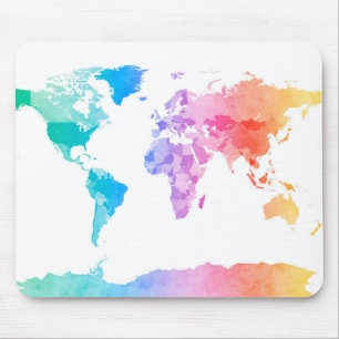 Mousepad Mapa da aguarela do mapa do mundo