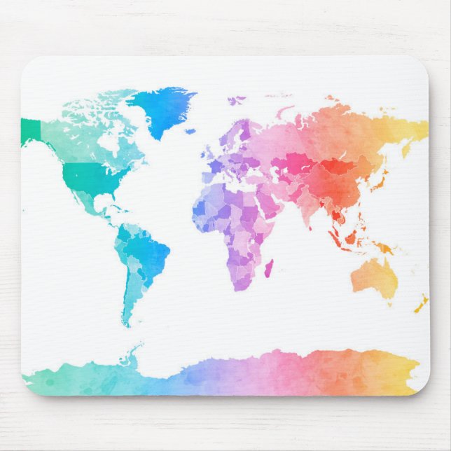Mousepad Mapa da aguarela do mapa do mundo (Frente)