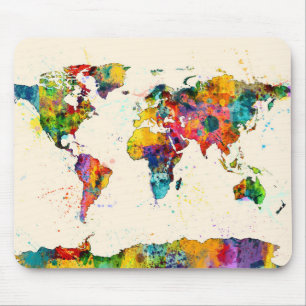 Mousepad Mapa da aguarela do mapa do mundo