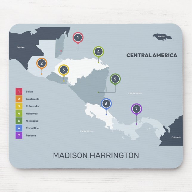 Mousepad Mapa da América Central de Nome Personalizado (Frente)