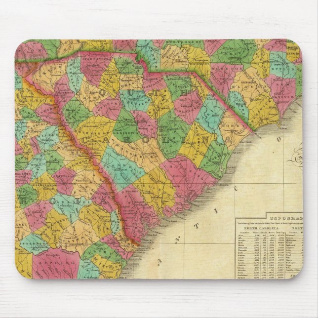 Mousepad Mapa da Carolina do Norte e do Sul e da Geórgia (Frente)