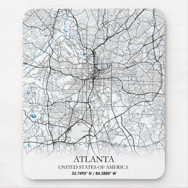 Mousepad Mapa da Cidade de Atlanta Geórgia EUA Viagens (Frente)