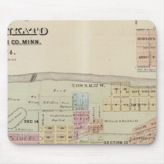 Mousepad Mapa da Cidade de Mankato, Minnesota (Frente)
