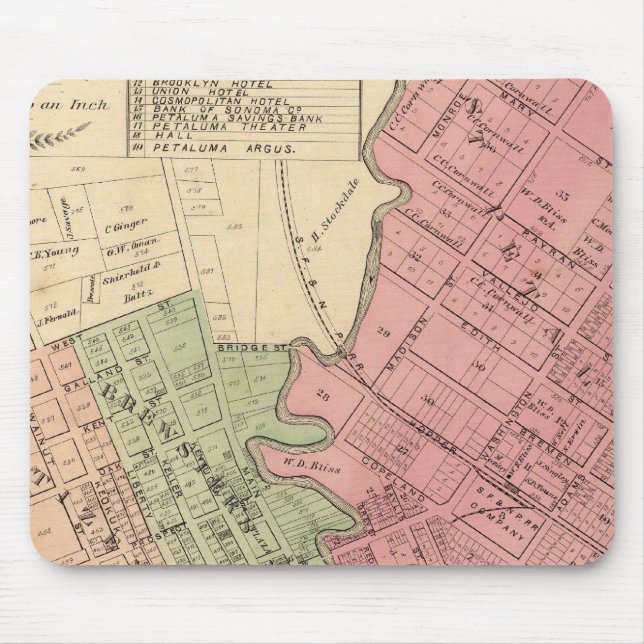 Mousepad Mapa da cidade de Petaluma em 1877 (Frente)