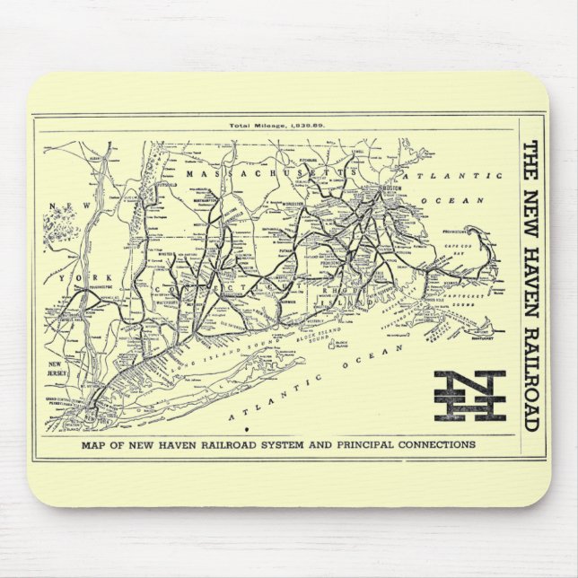 Mousepad Mapa da estrada de ferro 1956 de New Haven (Frente)
