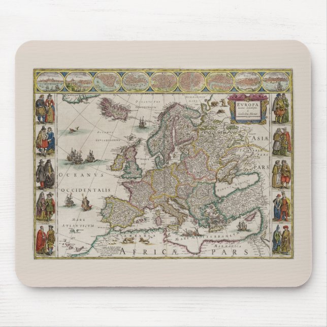 Mousepad Mapa da Europa medieval (por Willem Blaeu) (Frente)