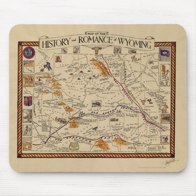 Mousepad Mapa da história e do romance de Wyoming (Frente)