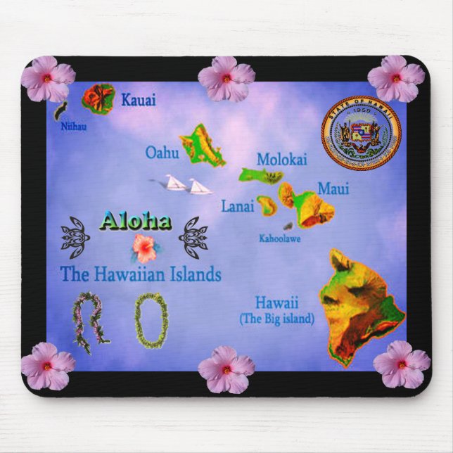 Mousepad mapa da ilha do Havaí azul (Frente)