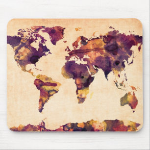 Mousepad Mapa da pintura da aguarela do mapa do mundo