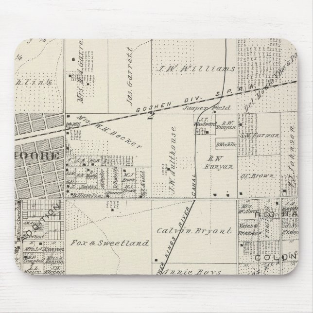 Mousepad Mapa da Seção 1/4 do Condado de Tulare T19S R20E N (Frente)