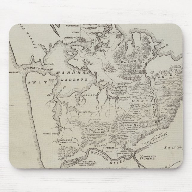 Mousepad Mapa da terra entre Auckland & rio de Waikato (Frente)