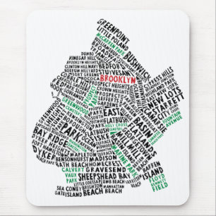 Mousepad Mapa da tipografia de Brooklyn NYC