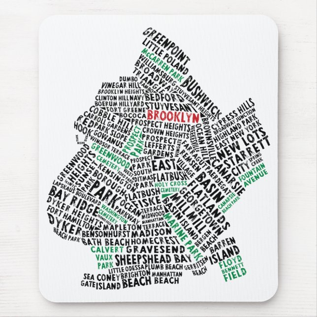 Mousepad Mapa da tipografia de Brooklyn NYC (Frente)