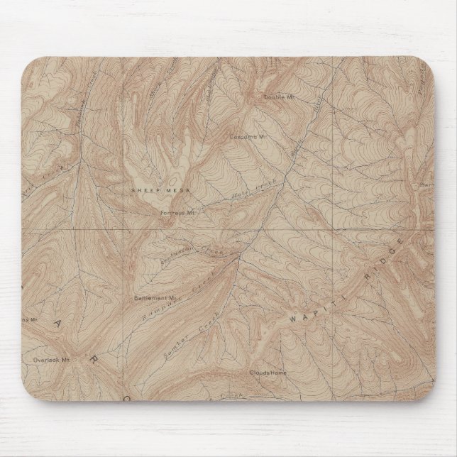 Mousepad Mapa da Topografia, Parte Nacional do Yellowstone, (Frente)