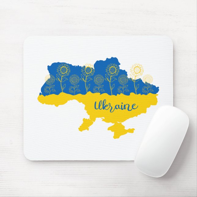 Mousepad Mapa da Ucrânia com girassol e bandeira ucraniana (Com mouse)