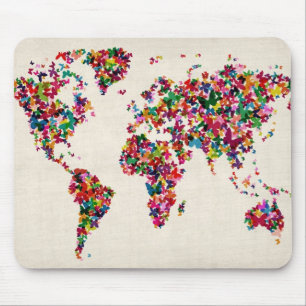 Mousepad Mapa das borboletas do mapa mundial