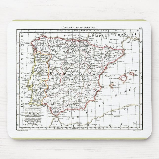 Mousepad Mapa de 1806 - L'Espagne et le Portugal (Frente)