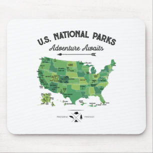 Mousepad Mapa de 62 Parques Nacionais Us Park Vintage Acamp