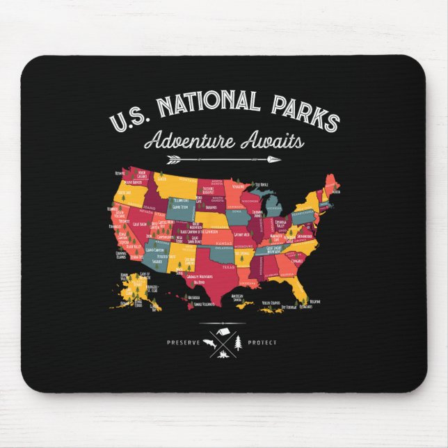 Mousepad Mapa de 63 Parques Nacionais Us Parque Retro Vinta (Frente)