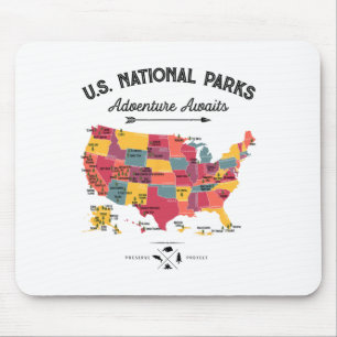 Mousepad Mapa de 63 Parques Nacionais Us Parque Retro Vinta