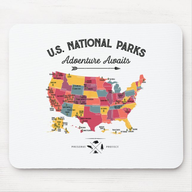 Mousepad Mapa de 63 Parques Nacionais Us Parque Retro Vinta (Frente)