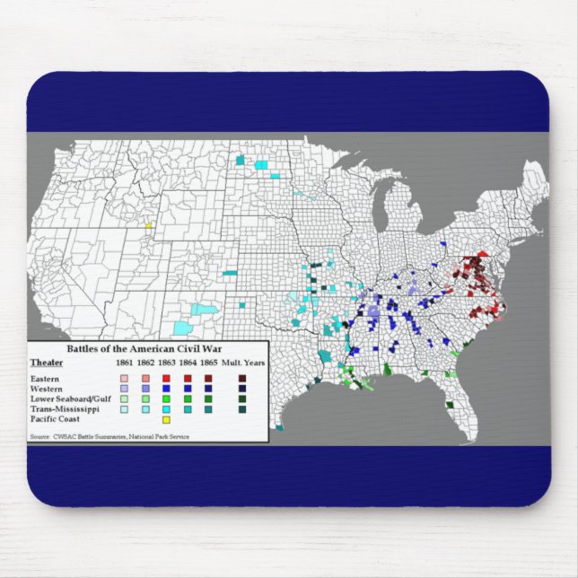Mousepad Mapa de batalhas americano da guerra civil (Frente)