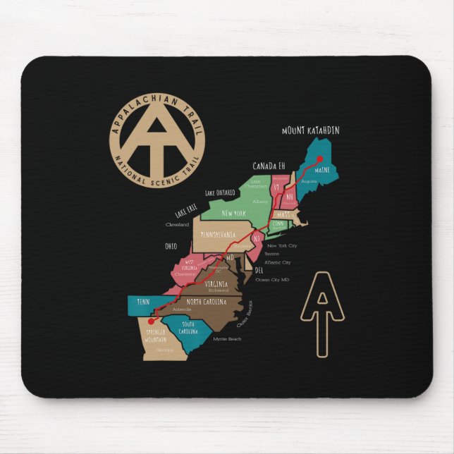 Mousepad Mapa de Caminhada da Trilha Appalachian (Frente)