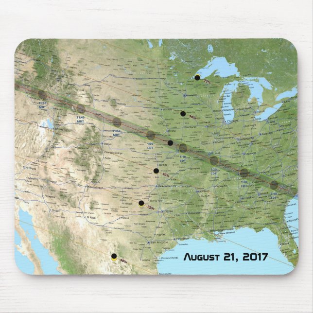 Mousepad Mapa de Caminho do Eclipse Solar Total 2017 (Frente)